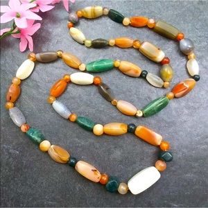 Handmade Mix Semiprecious Stones Long Beaded Necklace.31”/ Cont.